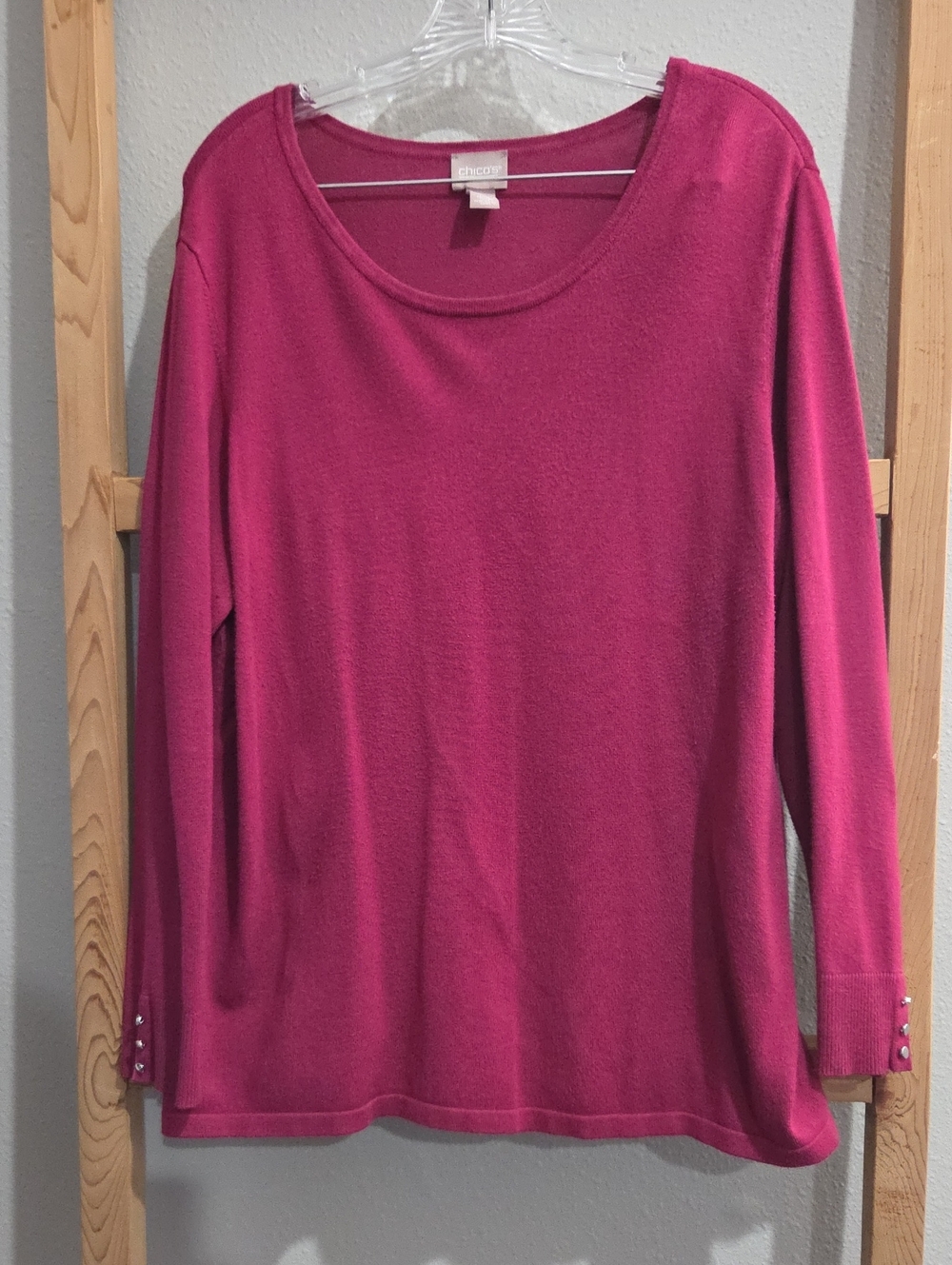 Chico's Raspberry Fuchsia Long-Sleeve Scoop Neck Top